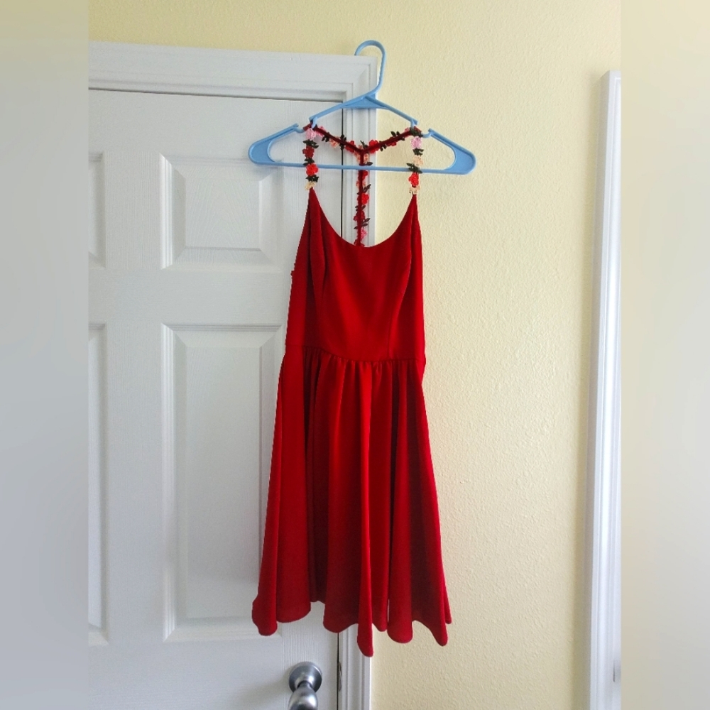 Red Mini Dress with Flower Straps